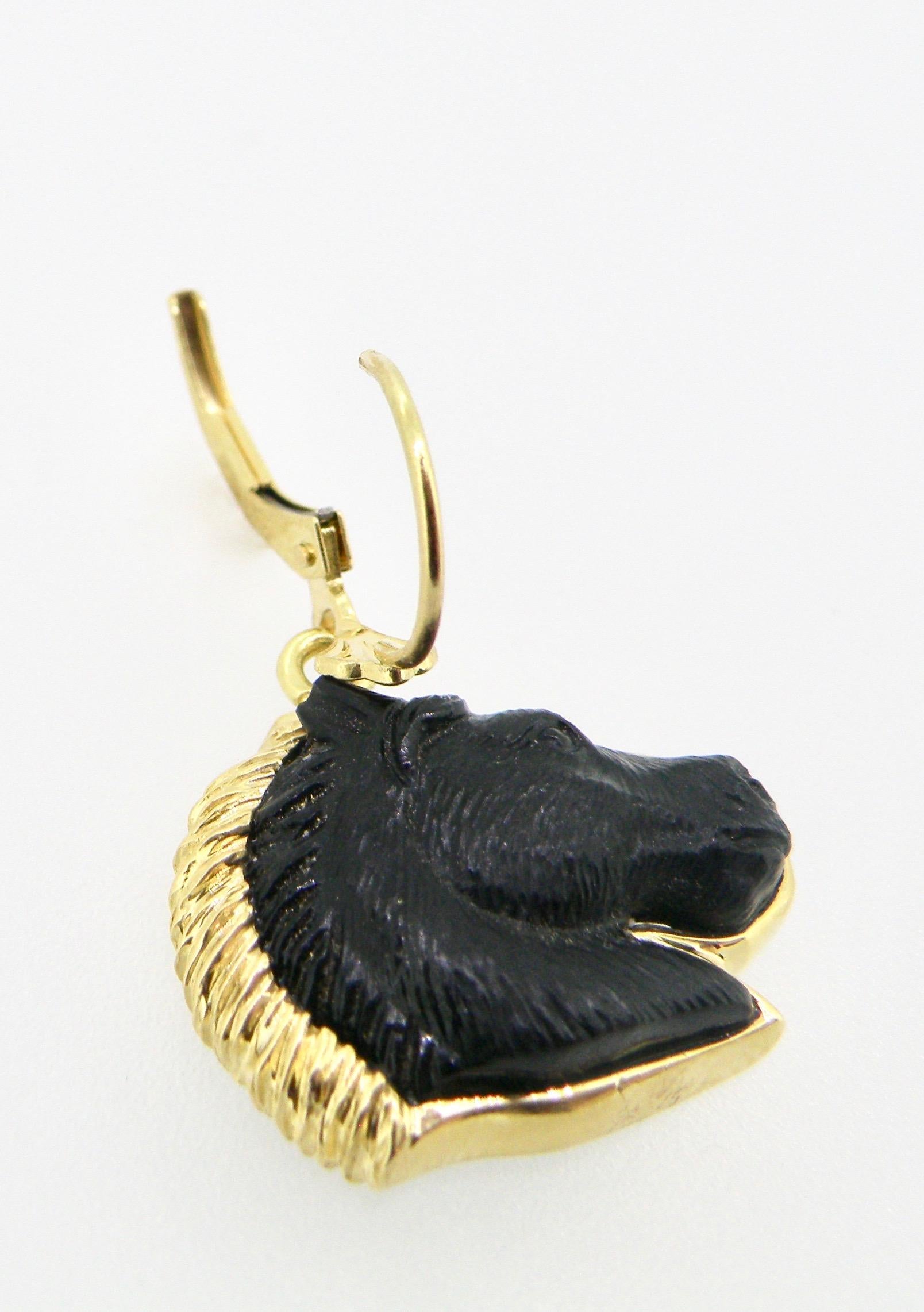 Modern 18 Karat Black Onyx Horsehead Earrings