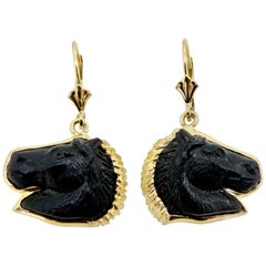 18 Karat Black Onyx Horsehead Earrings