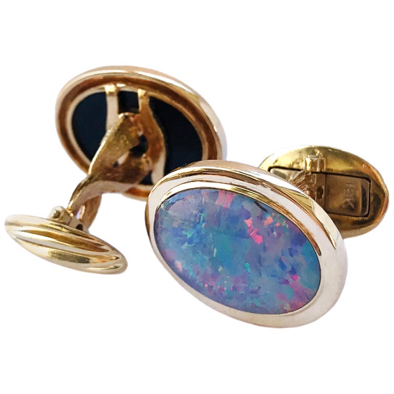 18 Karat Black Opal Oval Cufflinks For Sale at 1stDibs opal cufflinks