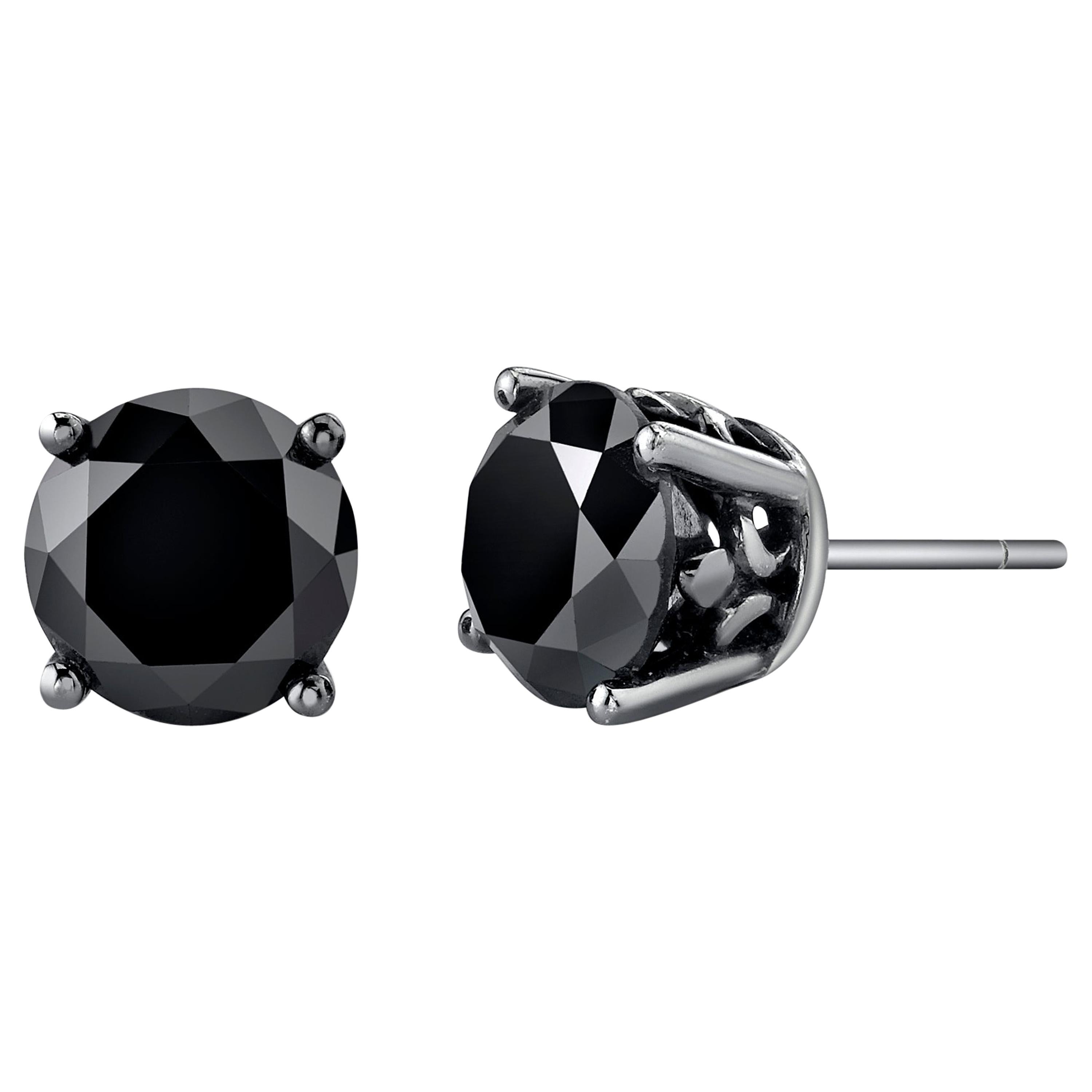 18 Karat Black Rhodium Gold, Black Diamond Stud Earrings For Sale