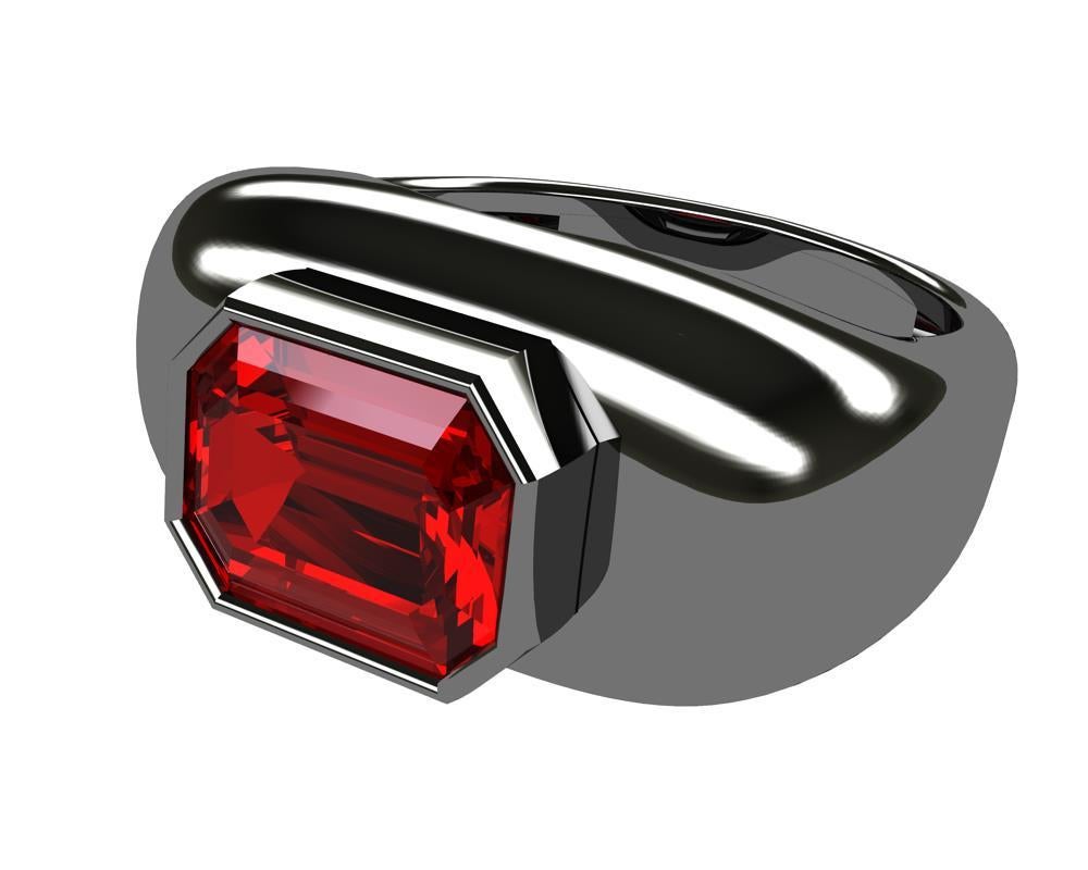 For Sale:  18 Karat Black Rhodium Gold Emerald Cut Ruby Sculpture Ring 4