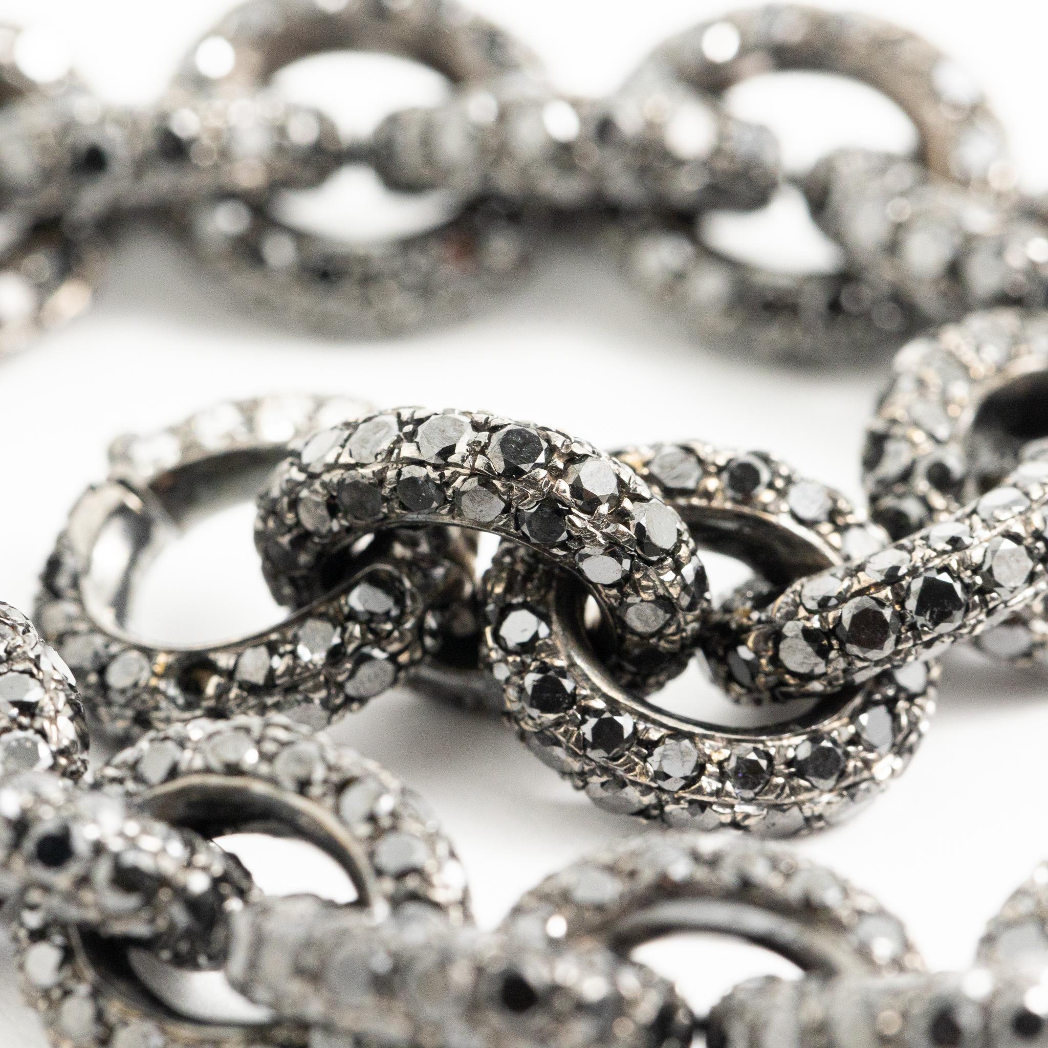 18 Karat Black Rhodium Gold Full Pave Black Diamonds Chain Bracelet For Sale 3