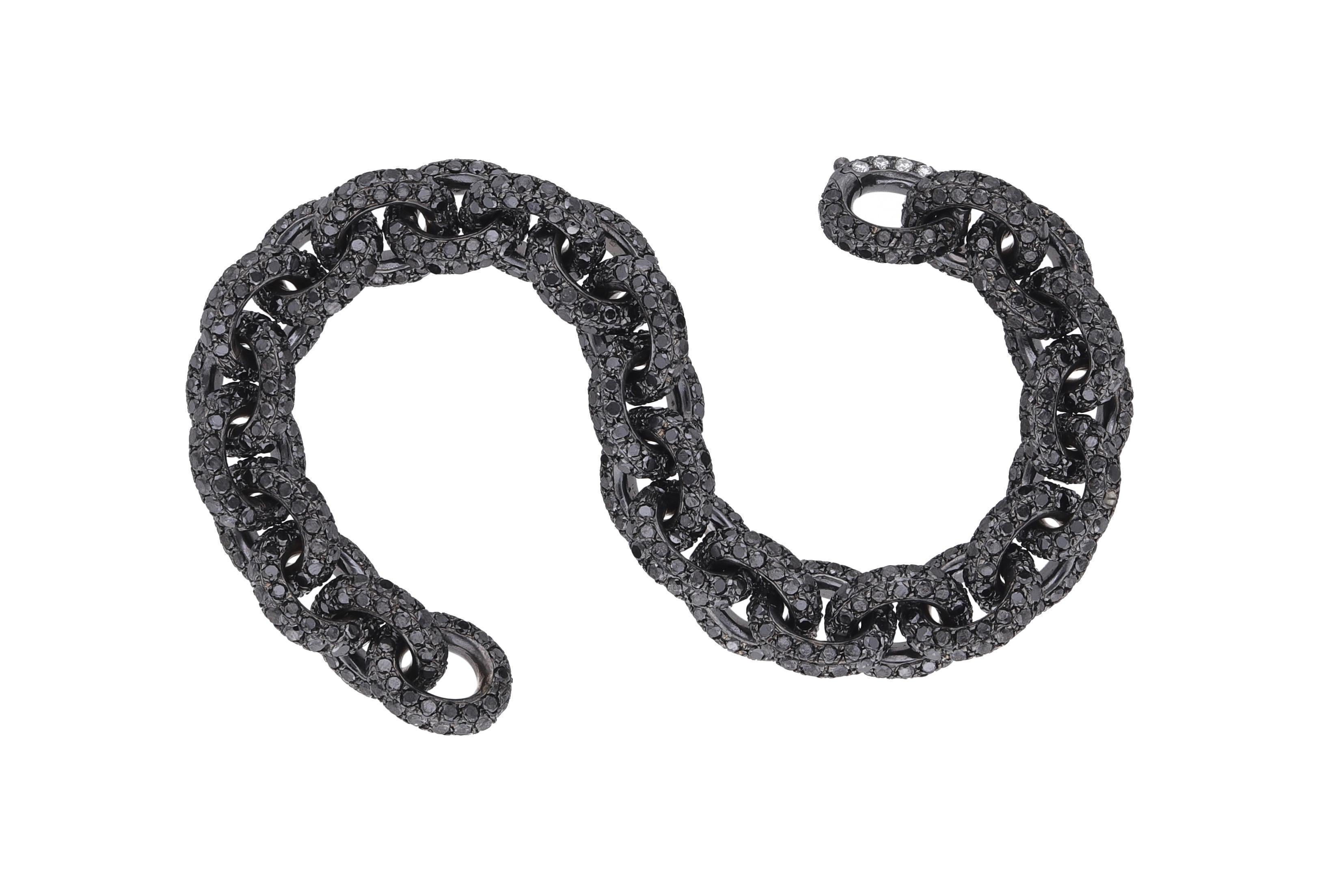 18 Karat Black Rhodium Gold Full Pave Black Diamonds Chain Bracelet In New Condition For Sale In Rome, IT