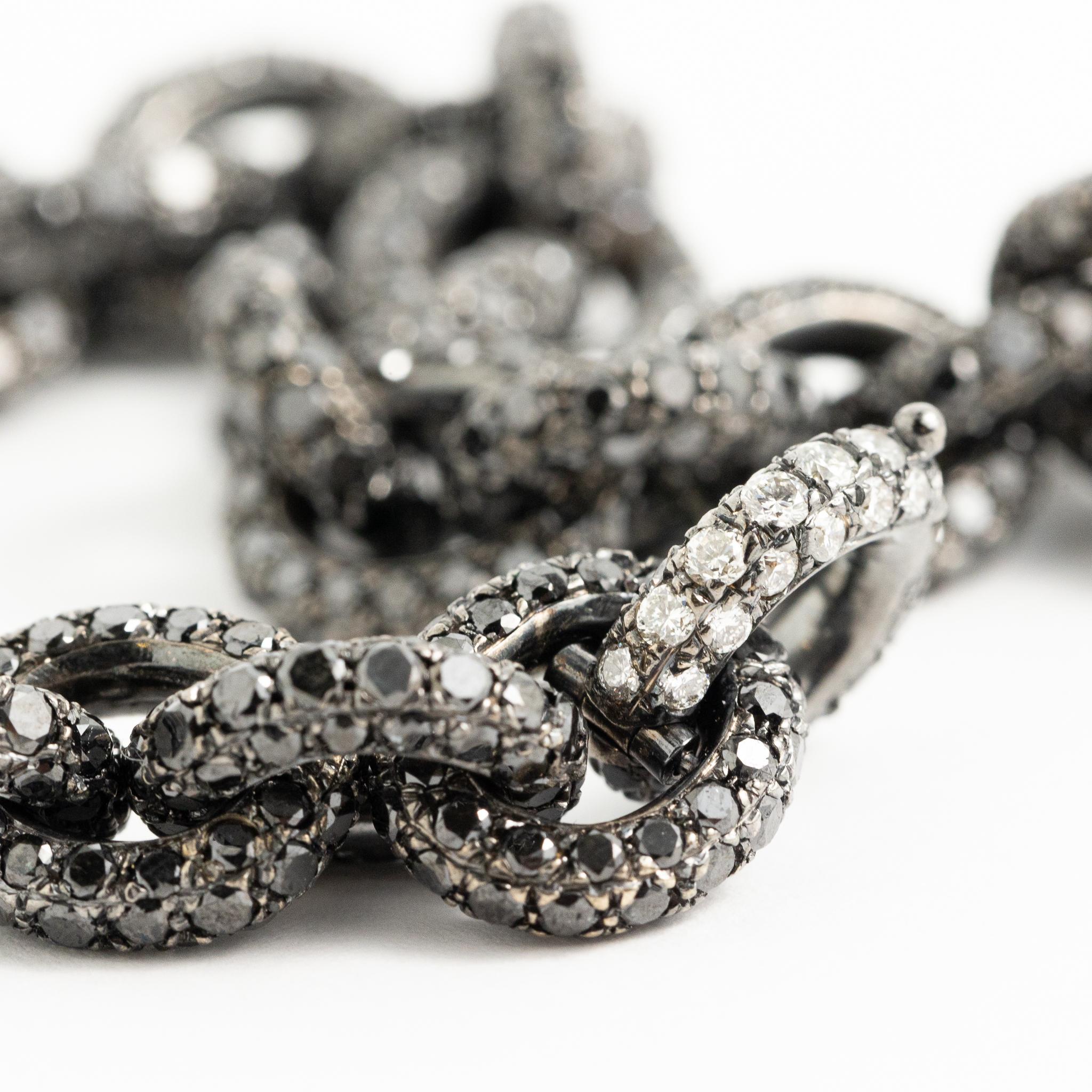 18 Karat Black Rhodium Gold Full Pave Black Diamonds Chain Bracelet For Sale 2