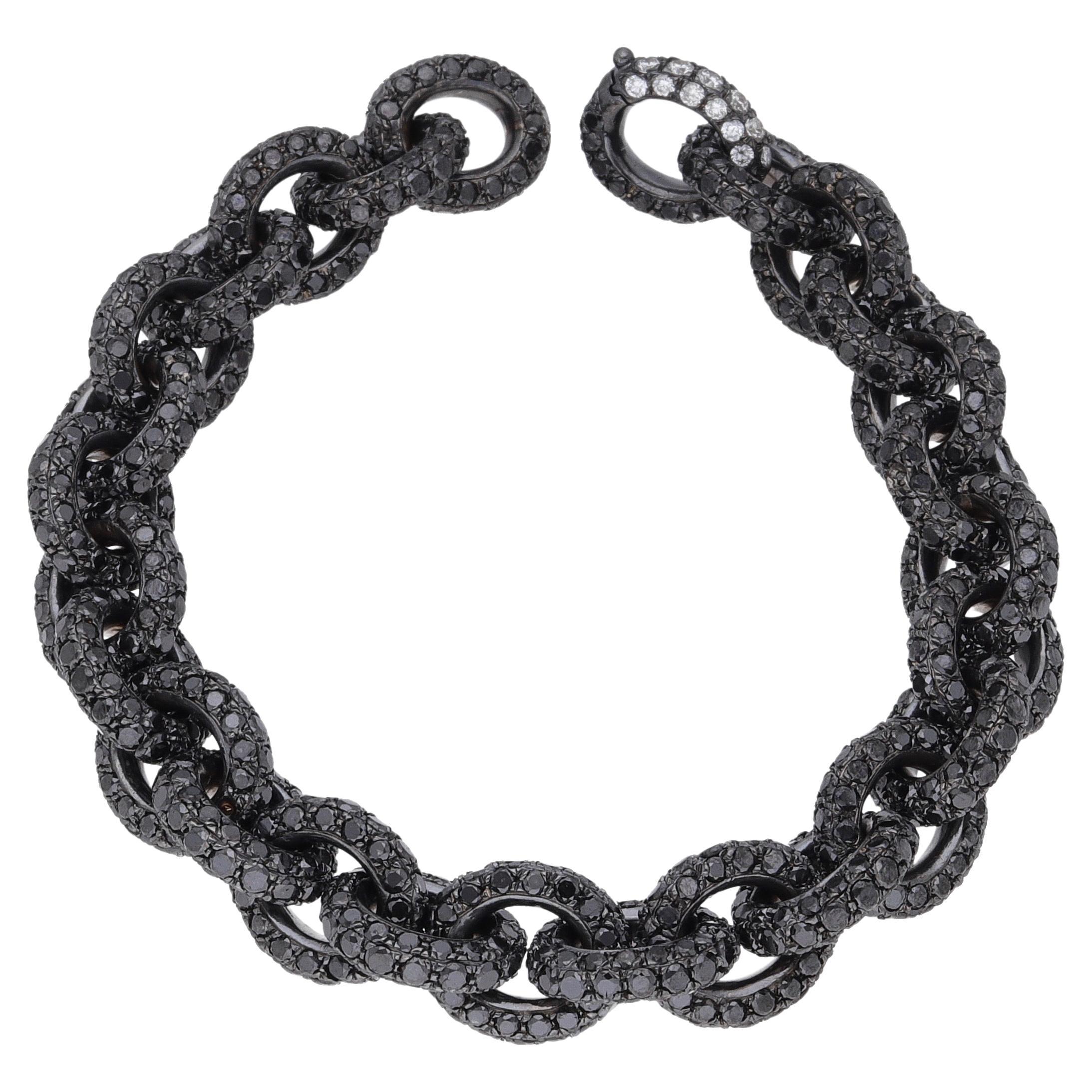 Bracelet à chaîne en or rhodié noir 18 carats avec pavé de diamants noirs