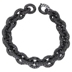 18 Karat Black Rhodium Gold Full Pave Black Diamonds Chain Bracelet