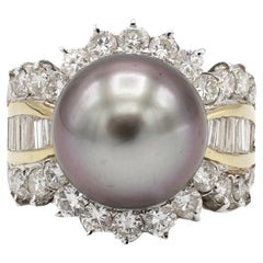 18 Karat Black Tahitian Pearl and Diamond Cocktail Ring