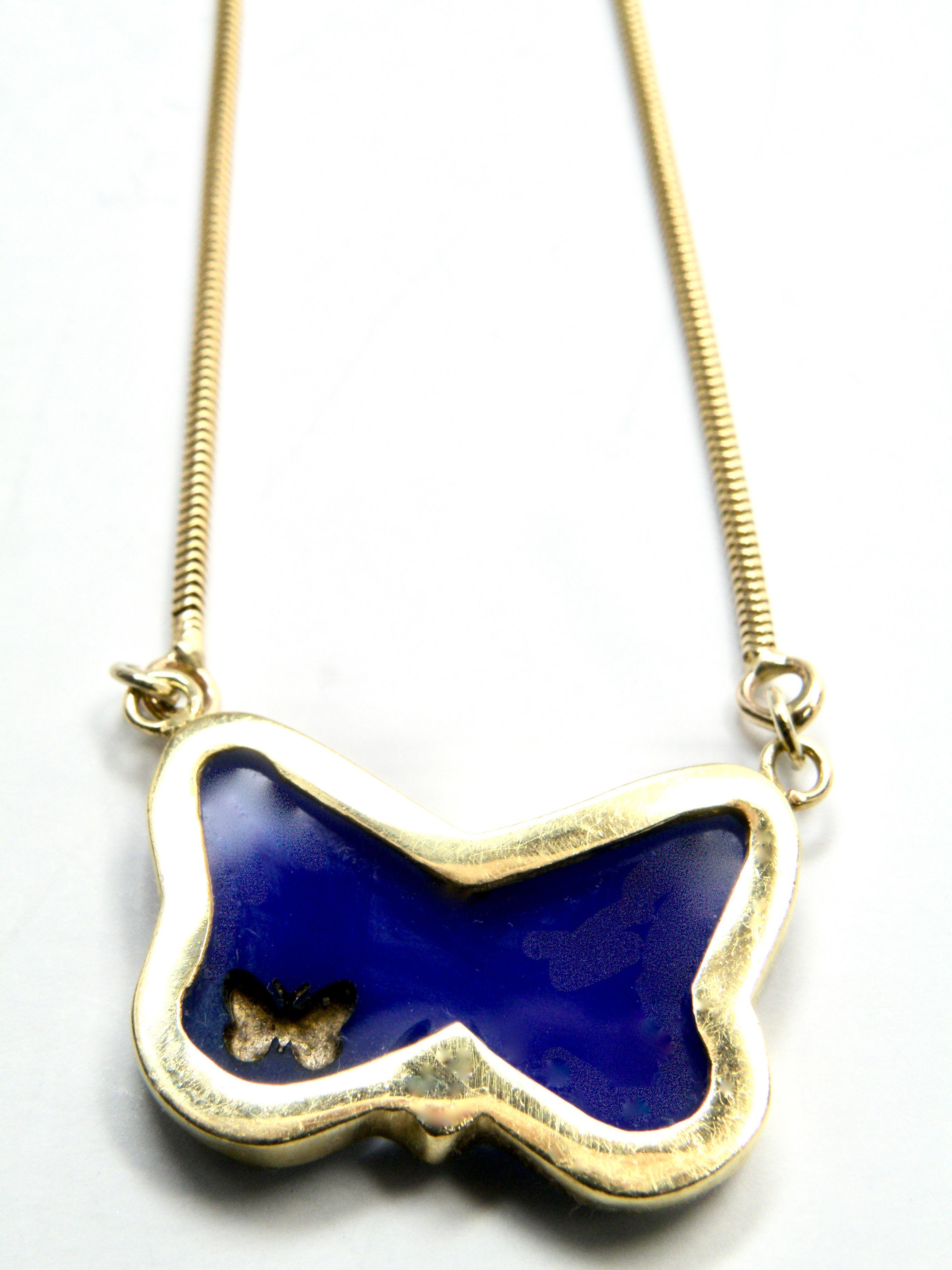 Contemporary 18 Karat Blue Agate Butterfly Pendant For Sale