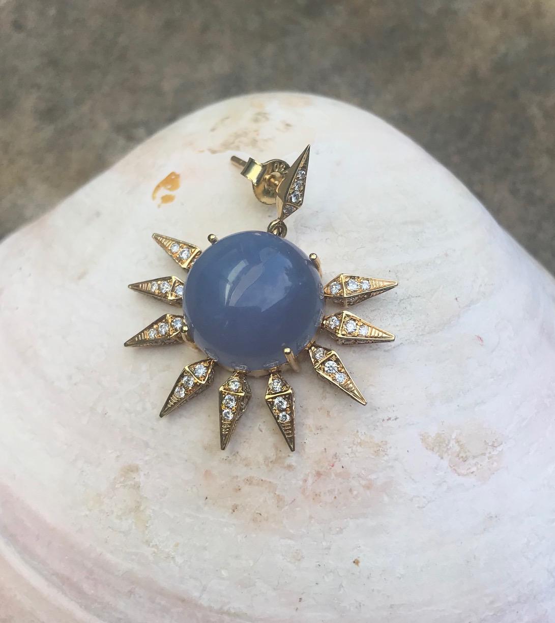 18 Karat Blue Chalcedony Diamond Sunrise Earrings In New Condition In New York, NY