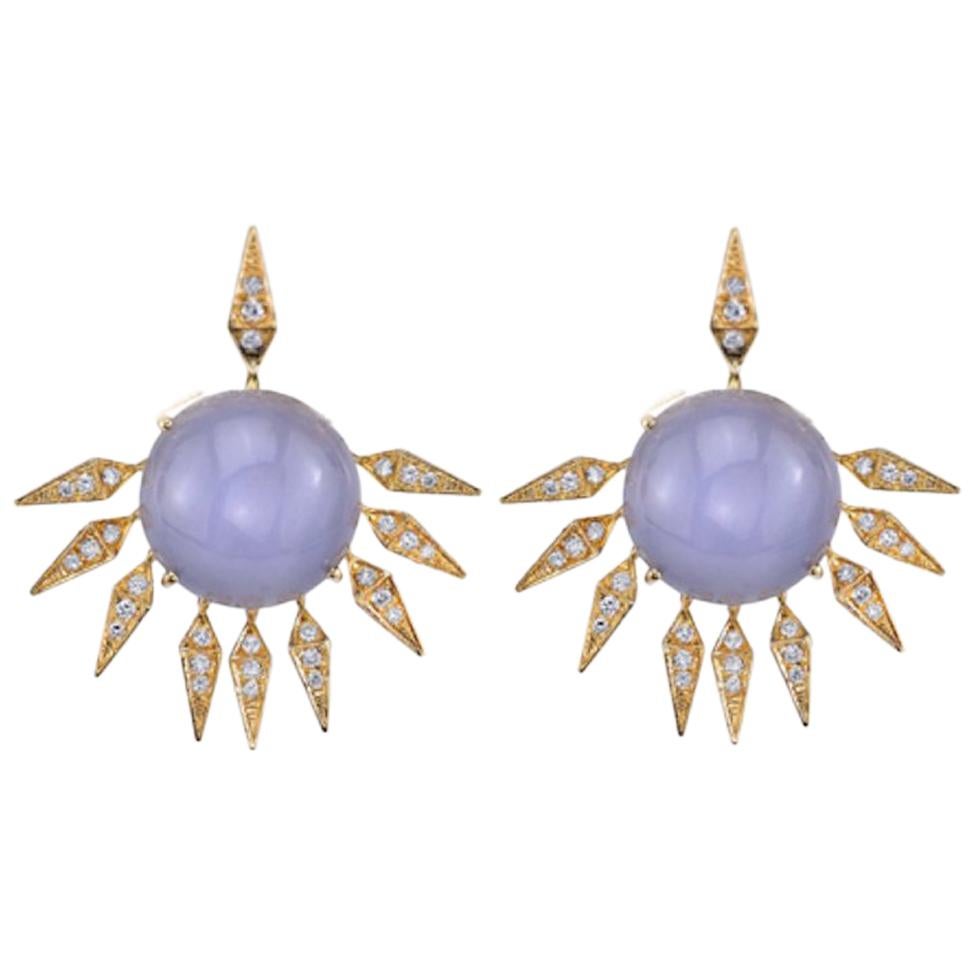 18 Karat Blue Chalcedony Diamond Sunrise Earrings