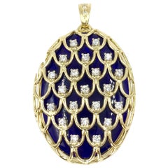 18 Karat Blue Enamel and Diamond Vintage Locket Pendant