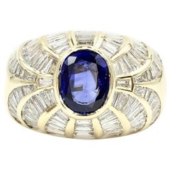 18 Karat Blue Sapphire and Baguette Diamond Cocktail Ring