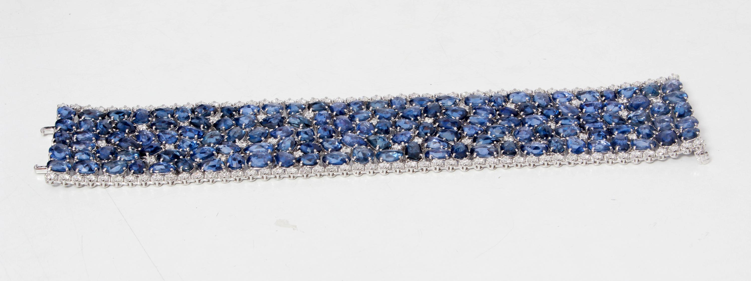 Modern 18 Karat Blue Sapphire and Diamond Bracelet For Sale