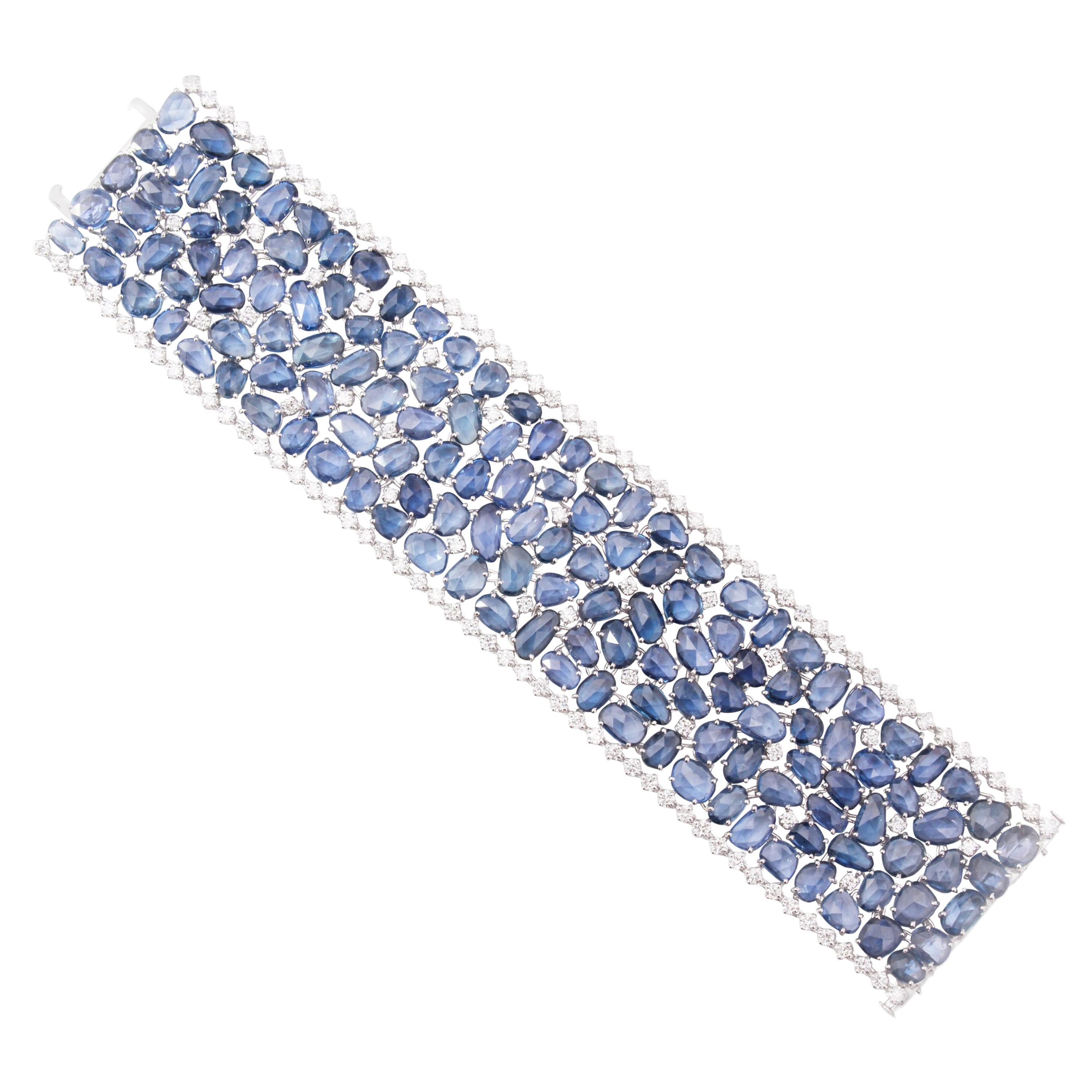 18 Karat Blue Sapphire and Diamond Bracelet For Sale