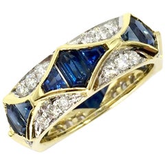 Vintage 18 Karat Blue Sapphire and Diamond Eternity Ring