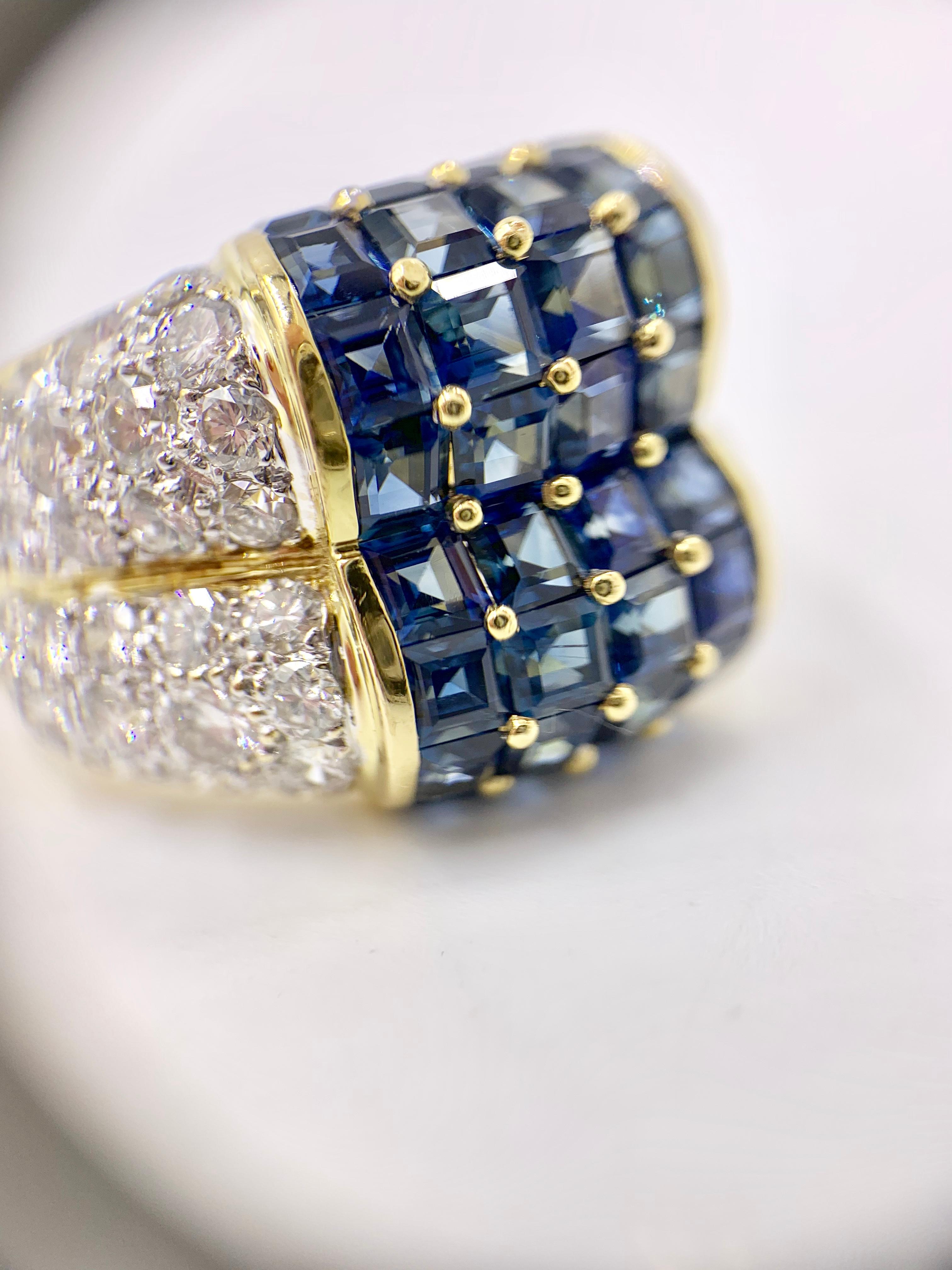 18 Karat Blue Sapphire and Diamond Wide Ring For Sale 7