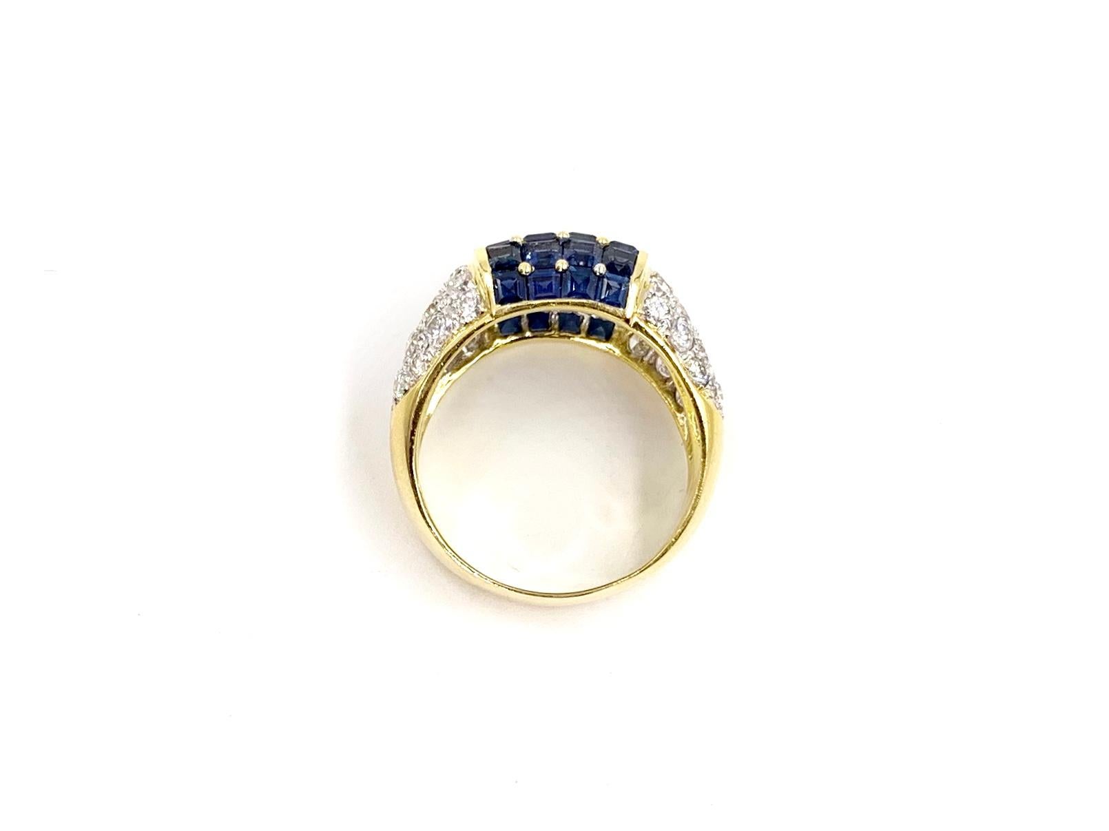 Women's 18 Karat Blue Sapphire and Diamond Wide Ring For Sale