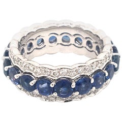 18 Karat Blue Sapphire and Diamonds Eternity Band Made in Italy