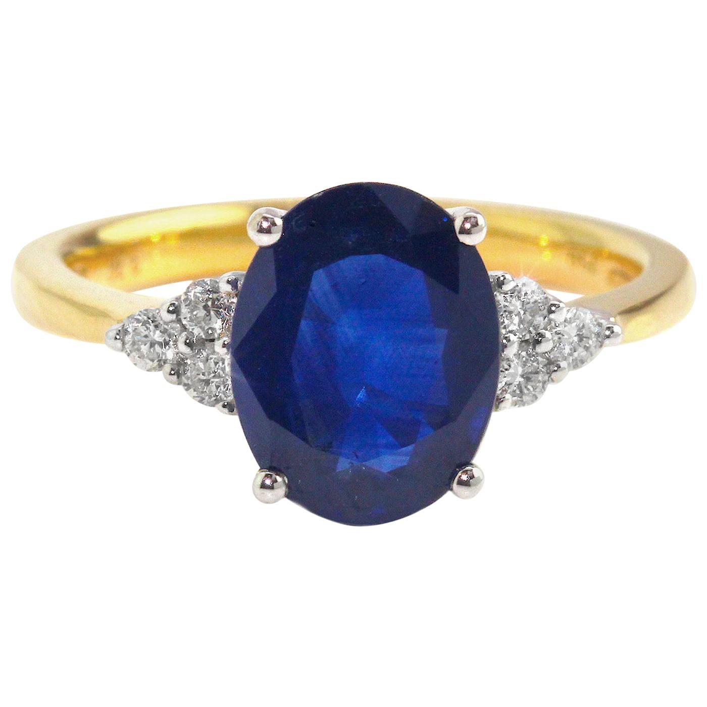 18 Karat Blue Sapphire Diamond Ring