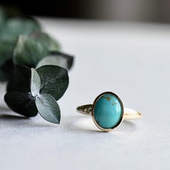 18 Karat Blue Turquoise Oval Cocktail Ring