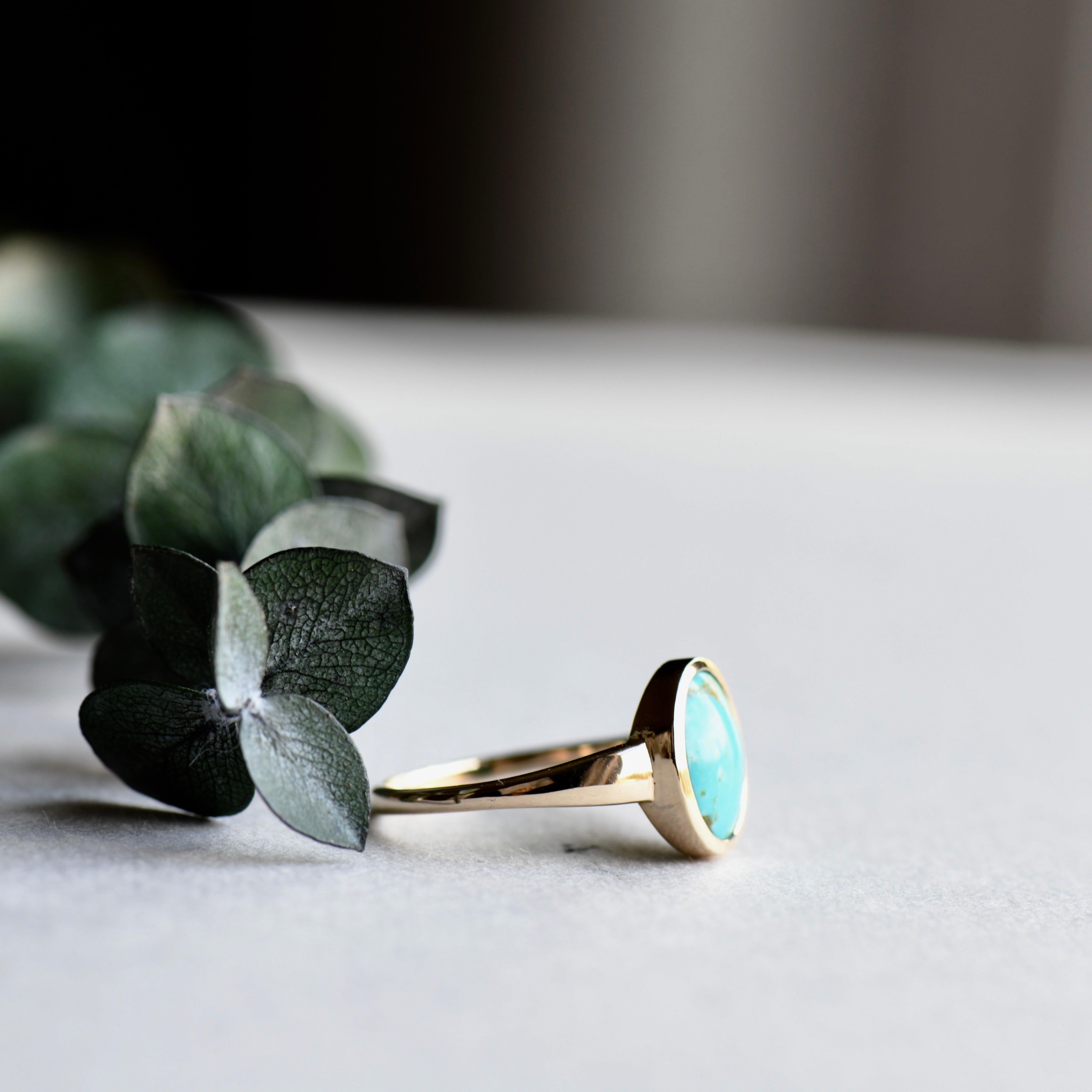 For Sale:  18 Karat Blue Turquoise Oval Cocktail Ring 5