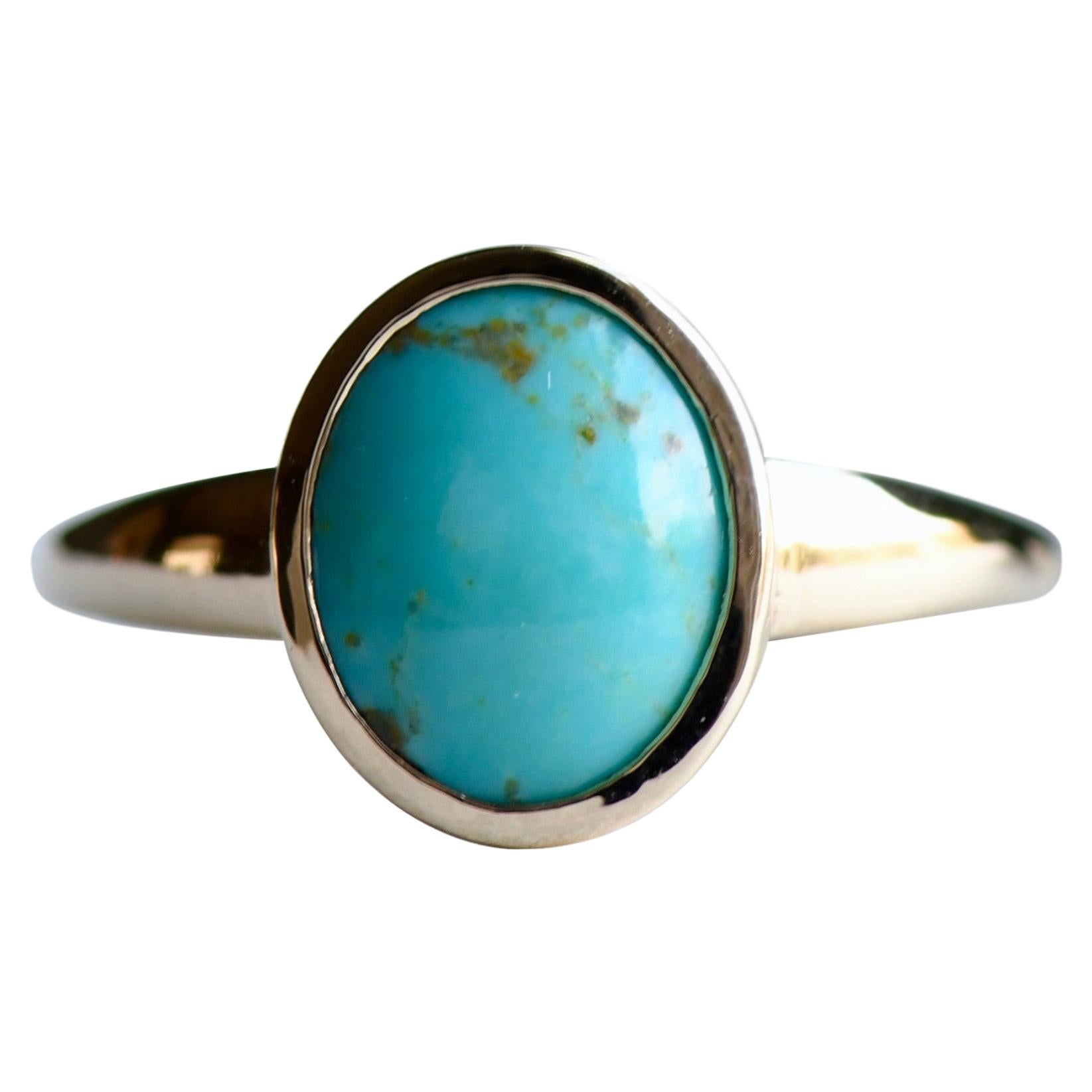 18 Karat Blue Turquoise Oval Cocktail Ring For Sale