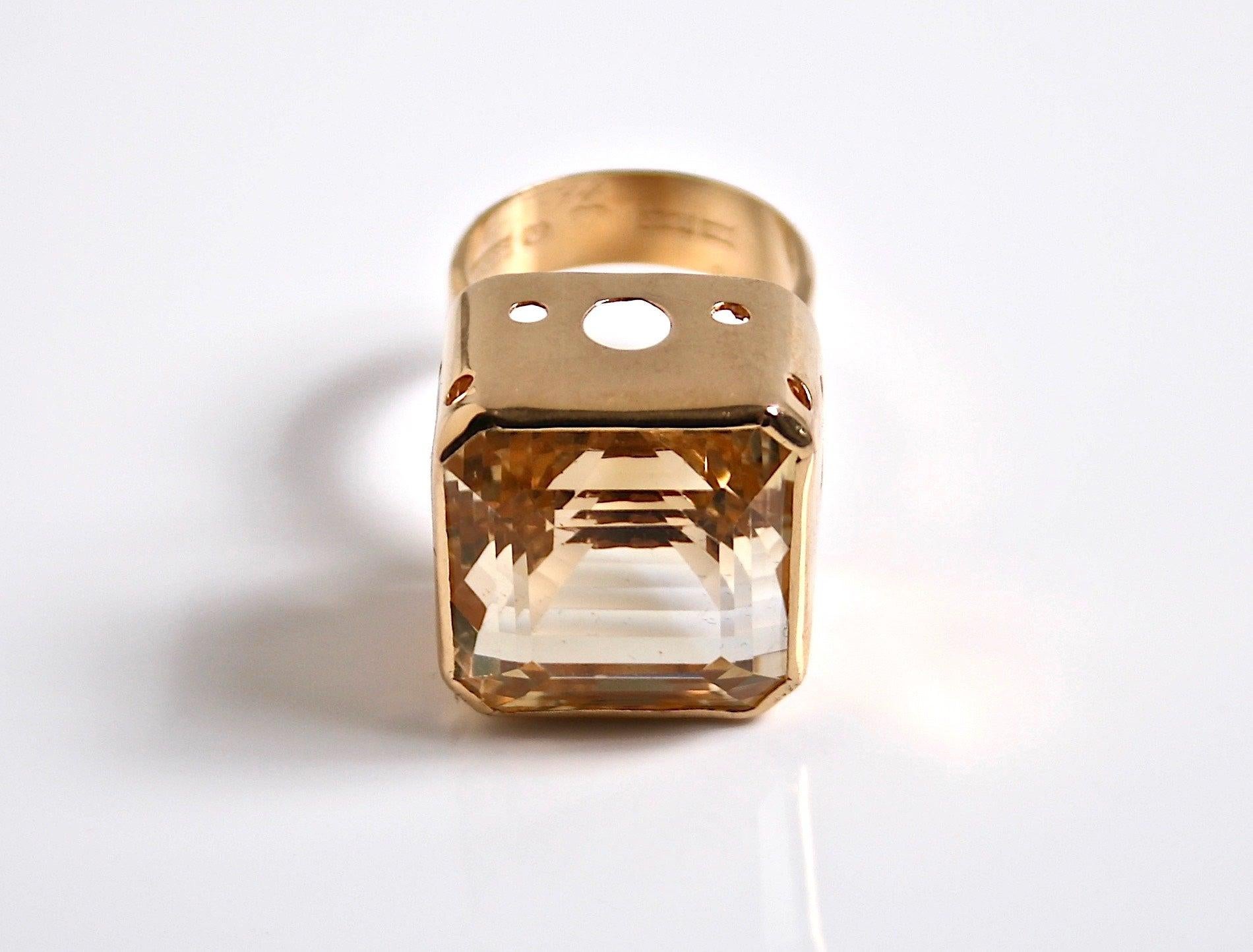 Octagon Cut 18 Karat Bold Gold and Citrine Ring, 1970 For Sale