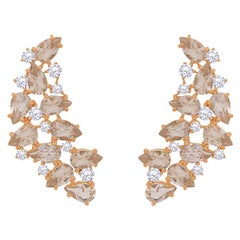 18 Karat Botanica Pink Gold Earring with Vs Gh Diamonds and Rose Quartz