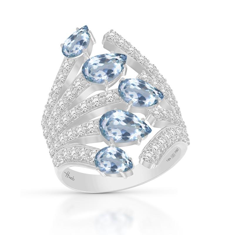 For Sale:  18 Karat Botanica White Gold Ring With Vs-Gh Diamonds And Blue Aquamarine 2