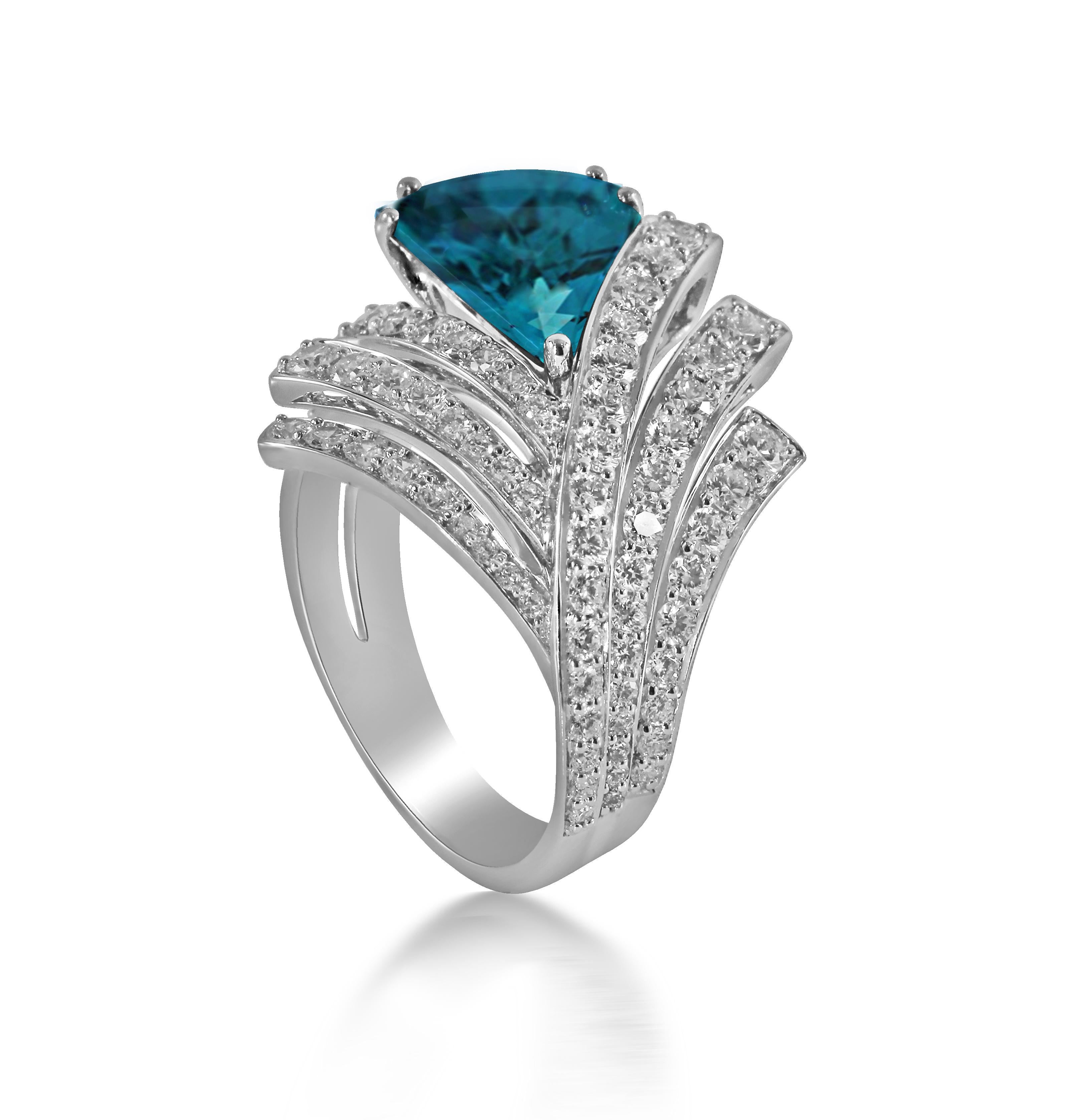 18 Karat Botanica Weißgold Ring mit Vs Gh Diamanten und blauem Topas (Zeitgenössisch) im Angebot