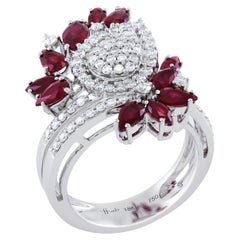 18 Karat Botanica White Gold Ring With Vs-Gh Diamonds And Red Ruby