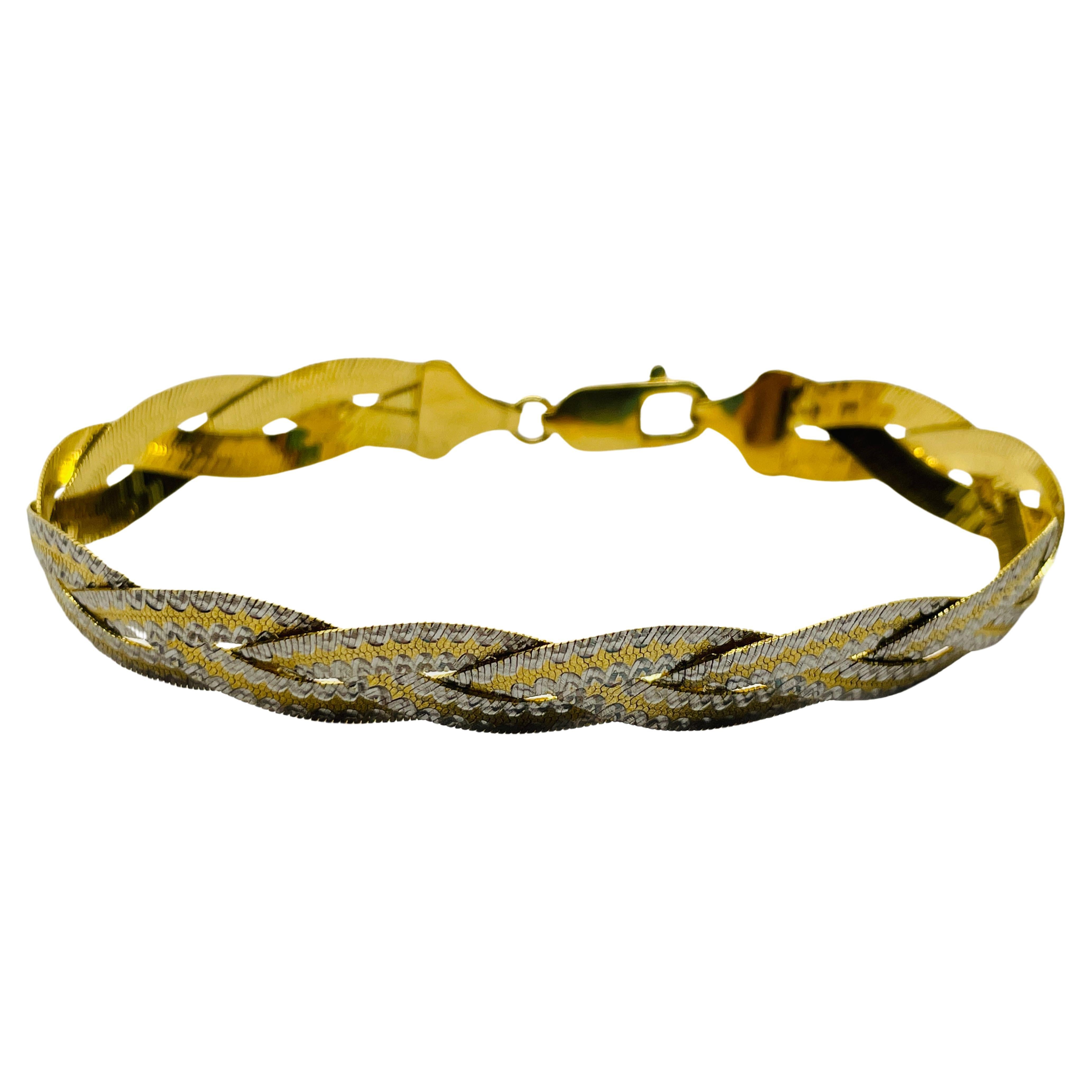 18 karat Bracelet Two Tone Yellow and white gold Braided Reversible French For Sale