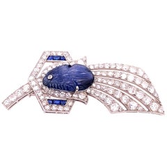 Vintage 18 Karat Brooch or Pin in White Gold and Sapphire with Diamonds Lady Bug