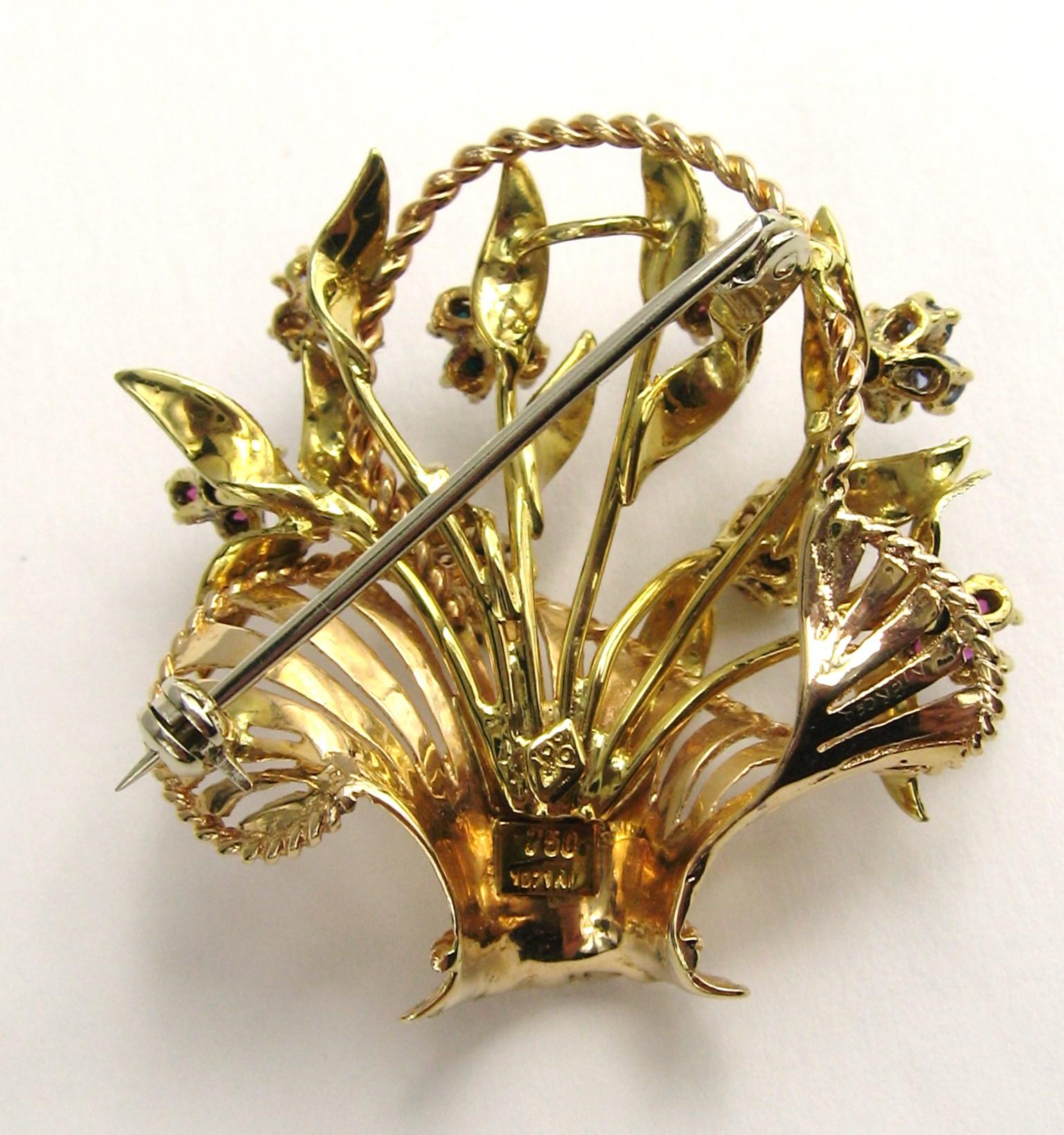 Femenino o masculino 18 Quilates Broche Colgante Alfiler Cesta Temblorosa Zafiro, Rubí, Turquesa en venta
