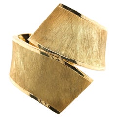 18 Karat Brushed Yellow Gold Hinged Bypass Cuff Bangle