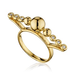 18 Karat Bubbles Yellow Gold Ring with Vs-Gh Diamonds