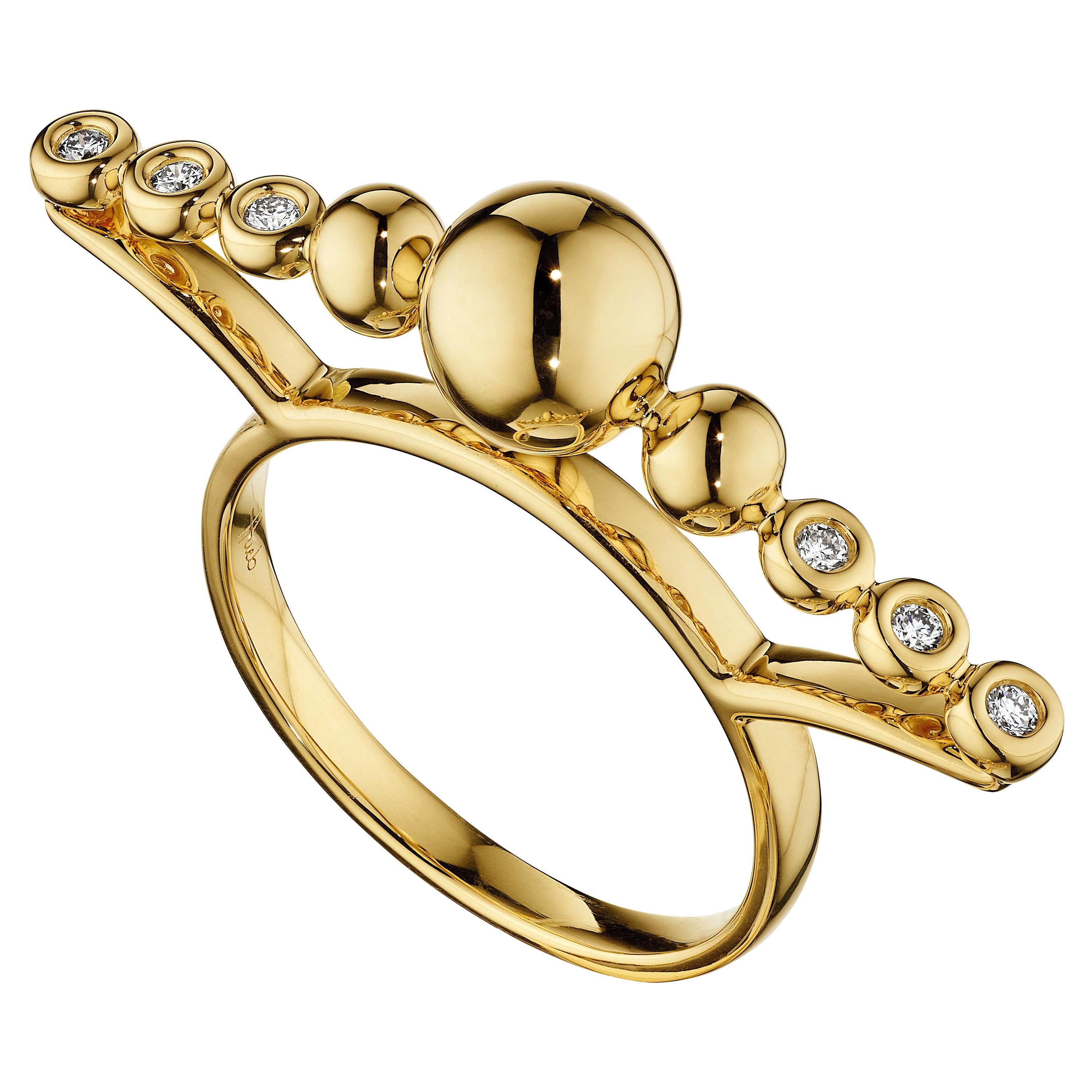For Sale:  18 Karat Bubbles Yellow Gold Ring with Vs-Gh Diamonds