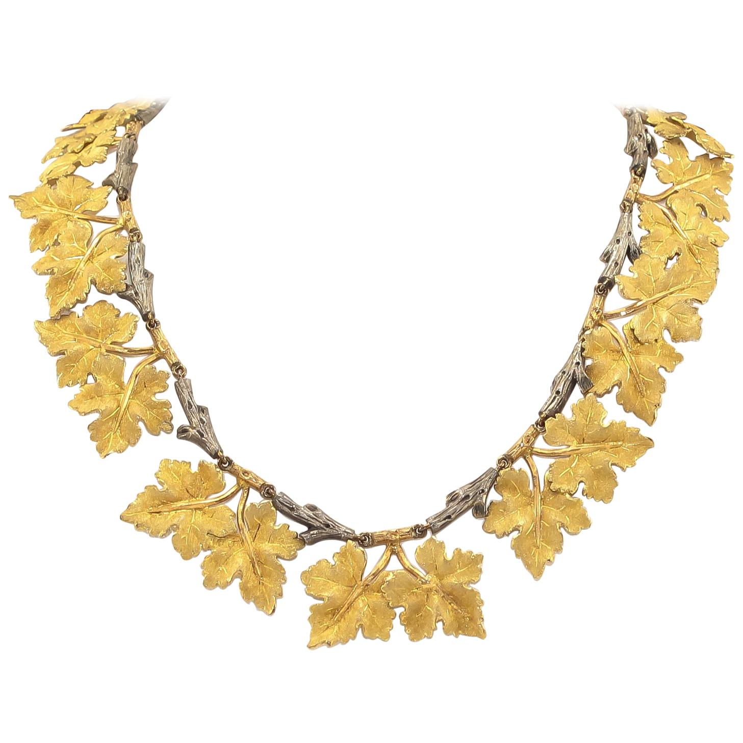 18 Karat Buccellati Necklace Grape Leaf Motif Yellow White Gold