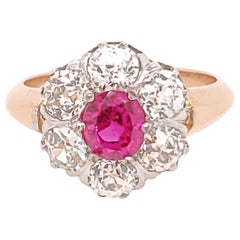 18 Karat Burma Ruby Diamond Ring GIA Rose White Gold Halo