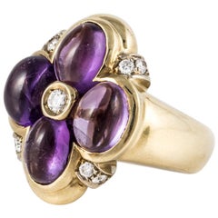 18K Gold Cabochon Amethyst and Diamond Ring
