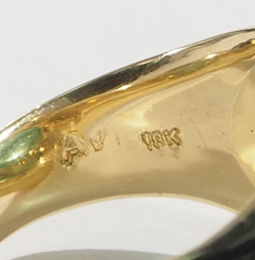 Modern 18 Karat Cabochon Emerald Ring Dome Yellow Gold