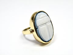 18 Karat Carved Agate Scarab Ring