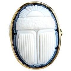 18 Karat Carved Agate Scarab Ring