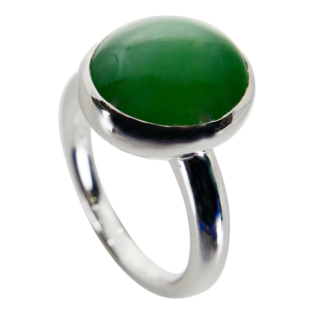 Certified Natural Type A Jadeite Jade Ring, Apple Green Color, Unisex For Sale 8