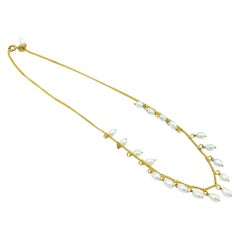 18 Karat Chain with Biwa Pearls, Dangling in Yellow Gold