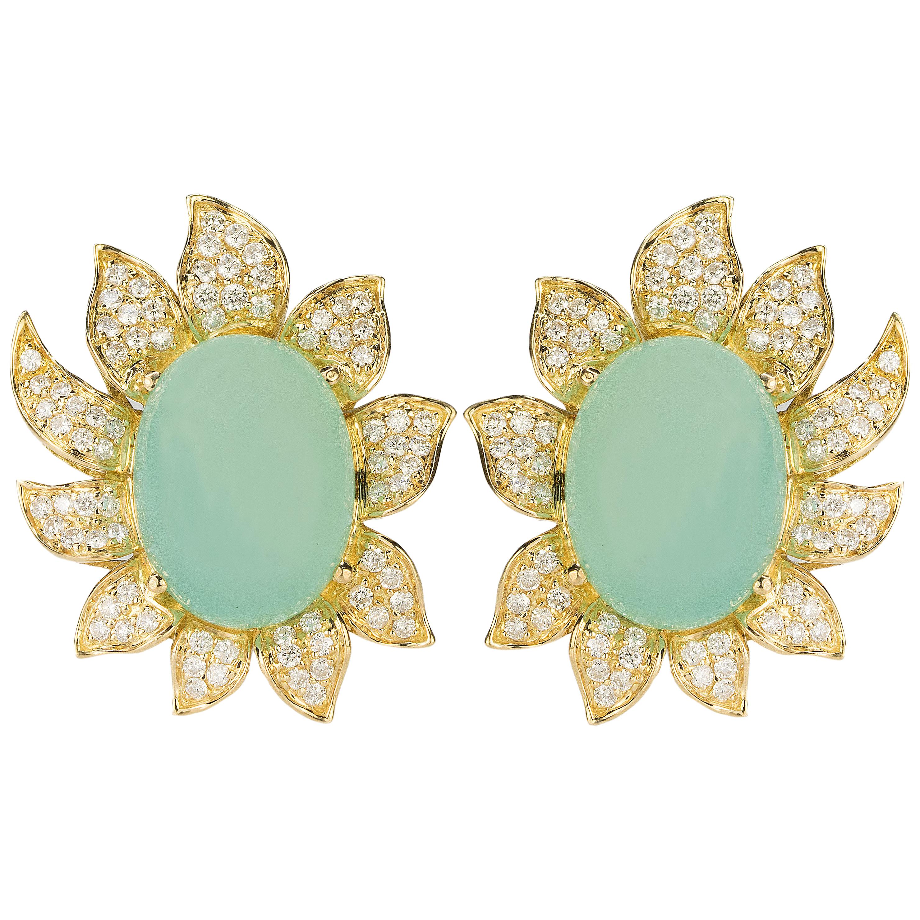 18 Karat Chalcedony Diamond Gold Earrings