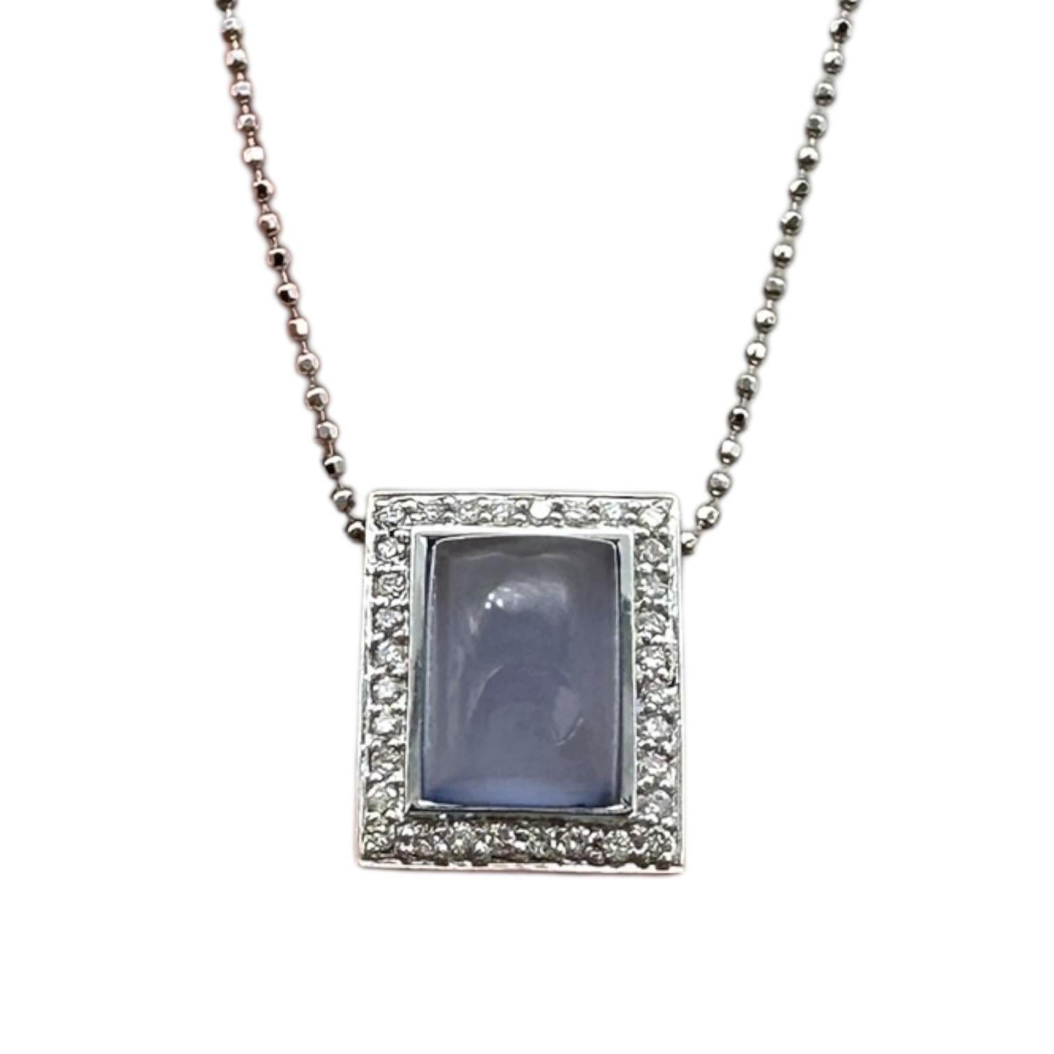 18 Karat Chalcedon Edelstein und Diamant Halo-Anhänger mit Kette im Angebot 5
