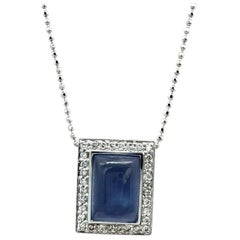 18 karat Chalcedony Gemstone and Diamond Halo Pendant With Chain