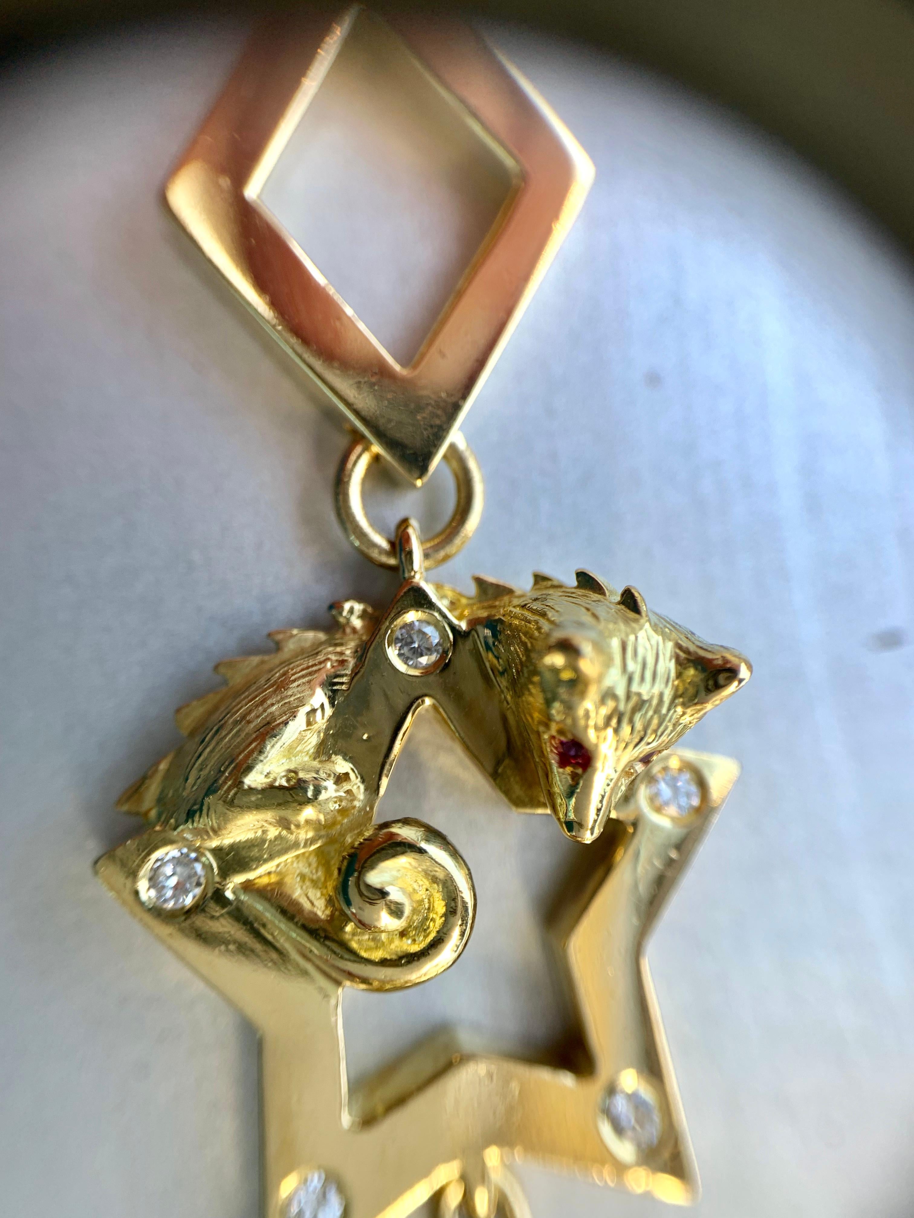 18 Karat Charles Turi Animal Star Necklace with Diamonds and Gemstones 1