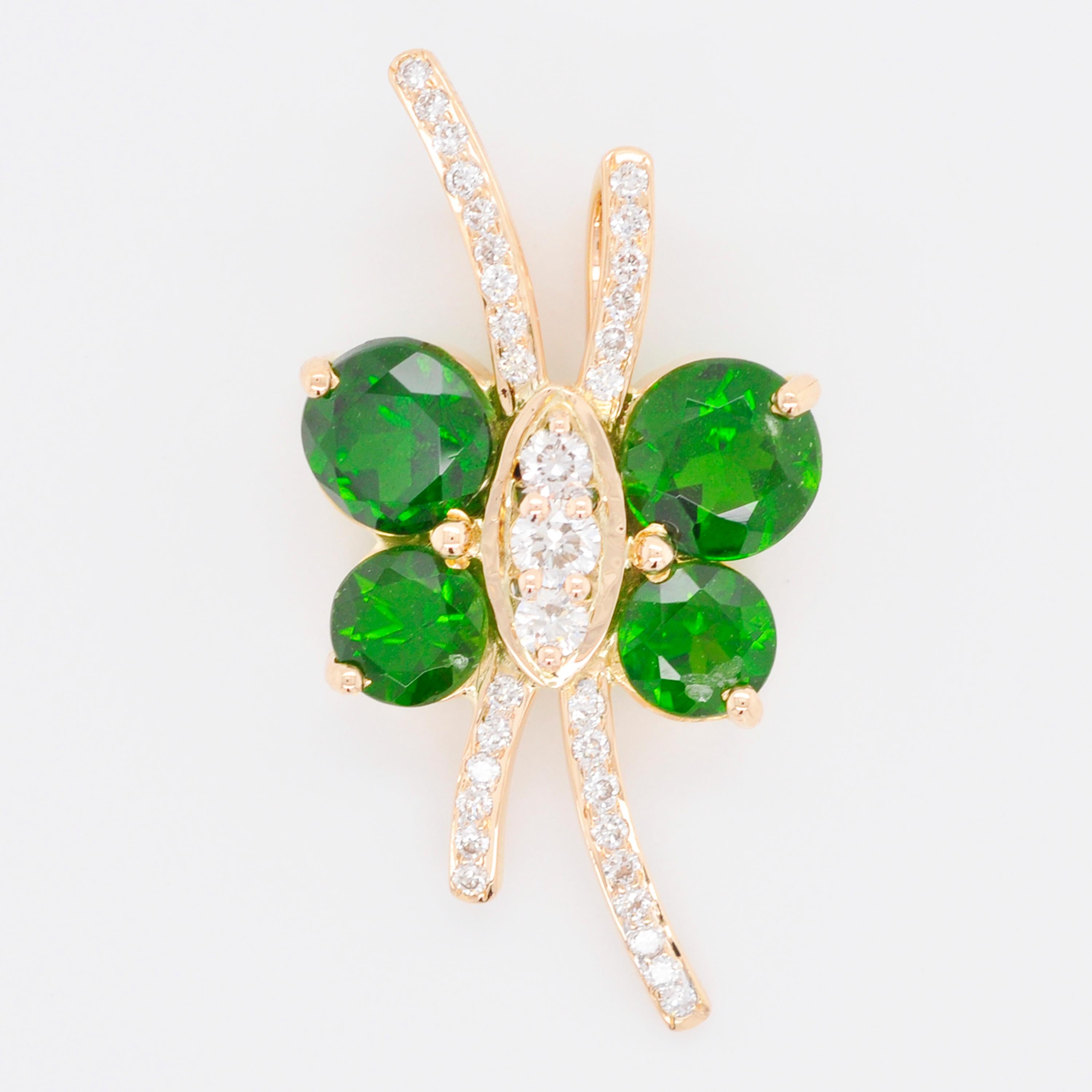 Women's 18 Karat Chrome Diopside Diamond Butterfly Pendant Necklace For Sale